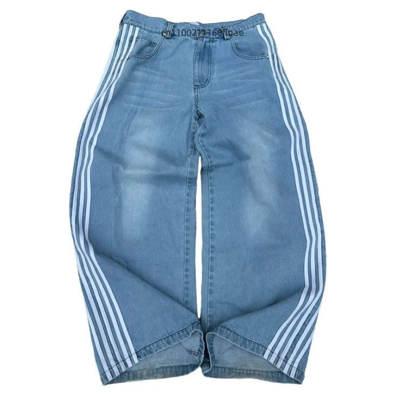Street Dance Clothing American Retro Personality Street Hip-hop Jeans Striped Straight Leg Wide Leg Pants Loose Casual Pants