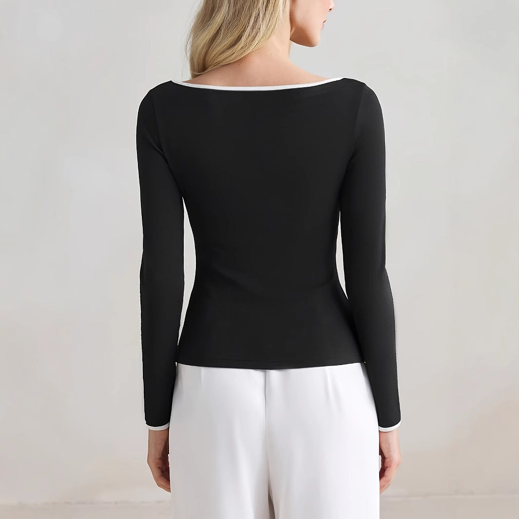 Women's Slim-fit Elegant Color-matching Long-sleeved Casual T-shirt