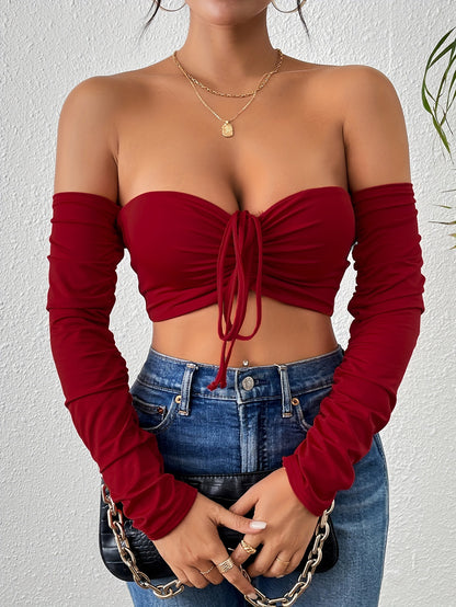 Night Club Style Slimming Waist Drawstring Long-sleeved Vest Can Be Worn Outside