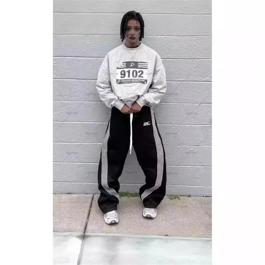 Casual Loose Straight Leg Pants Striped 2025 Summer Fashion Trend Brand Street Hip-hop Jogging Men's Women's Harajuku Sweatpants
