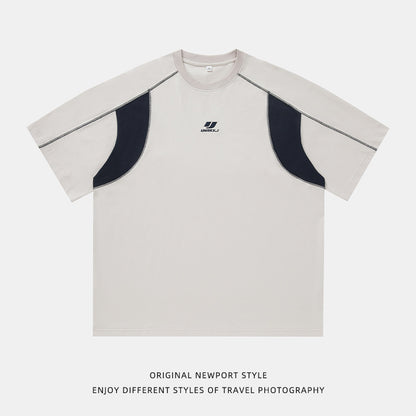 Contrast Color Men's Round Neck Embroidered T-shirt