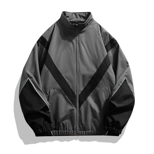 Reflective Patchwork Stand-up Collar Zipper Jacket Casual Jacket