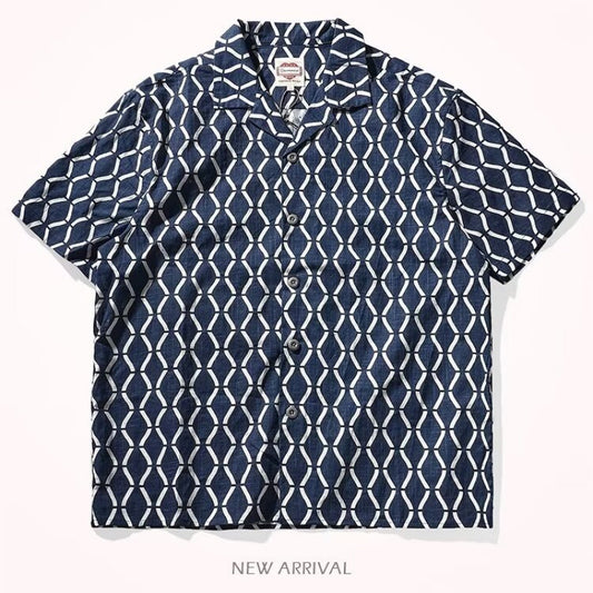 Japanese-style Retro Shirt Men's Cuban Lapel Shirt Short Sleeve