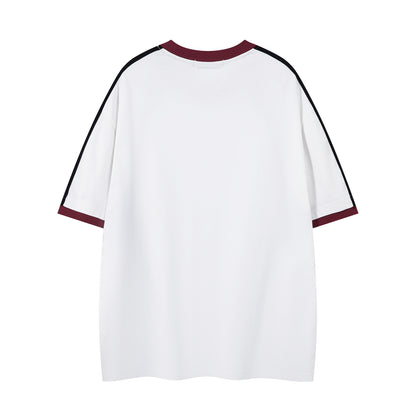 Retro Contrast Color Letter Print Short-sleeve T-shirt Loose Couple's Tops
