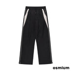 American Style Streetwear Casual Sportswear Trousers Men Loose Color-blocked Pockets Elastic Waist Straight Wide Leg Pants