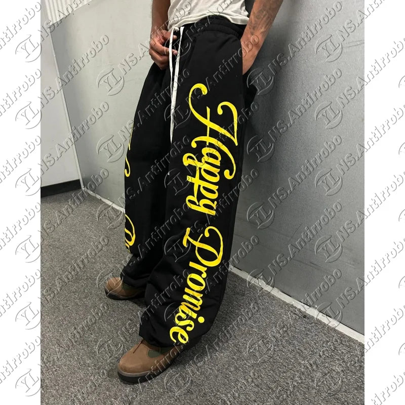 2025 Streetwear men printed straight leg pants American hip hop fashion casual pants Goth Harajuku retro loose sweatpants women