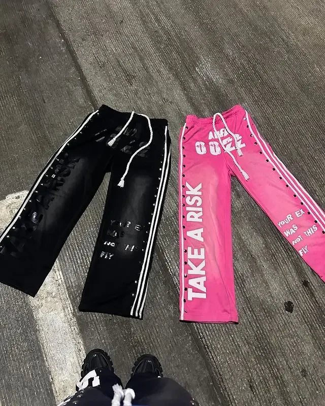 Streetwear Harajuku Retro Sportswear Two Piece Hip Hop Rock Patch Print Loose Hoodie Men Women Sweatshirt Punk Casual Sweatpants