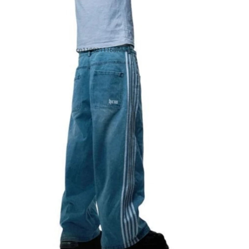 Street Dance Clothing American Retro Personality Street Hip-hop Jeans Striped Straight Leg Wide Leg Pants Loose Casual Pants