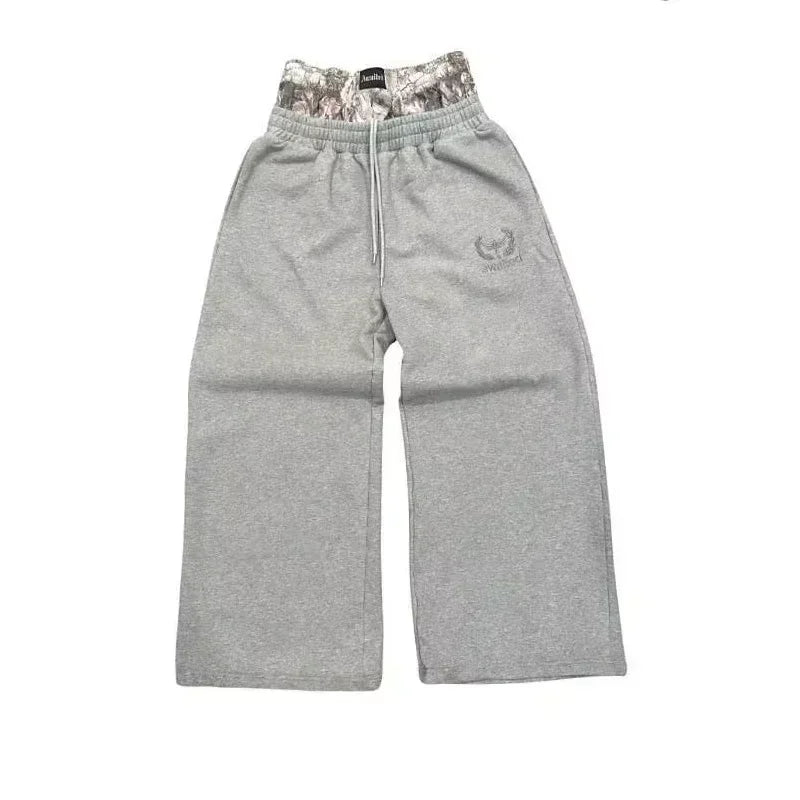 American Street Dirty style Fashion Double Waist Pants New Women High waisted Jogger Drawstring Sweatpants Loose Cargo Trousers