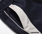 American Style Streetwear Casual Sportswear Trousers Men Loose Color-blocked Pockets Elastic Waist Straight Wide Leg Pants