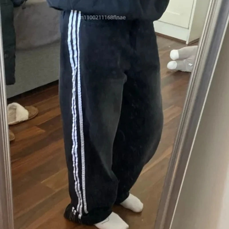 Street Dance Clothing American Retro Personality Street Hip-hop Jeans Striped Straight Leg Wide Leg Pants Loose Casual Pants