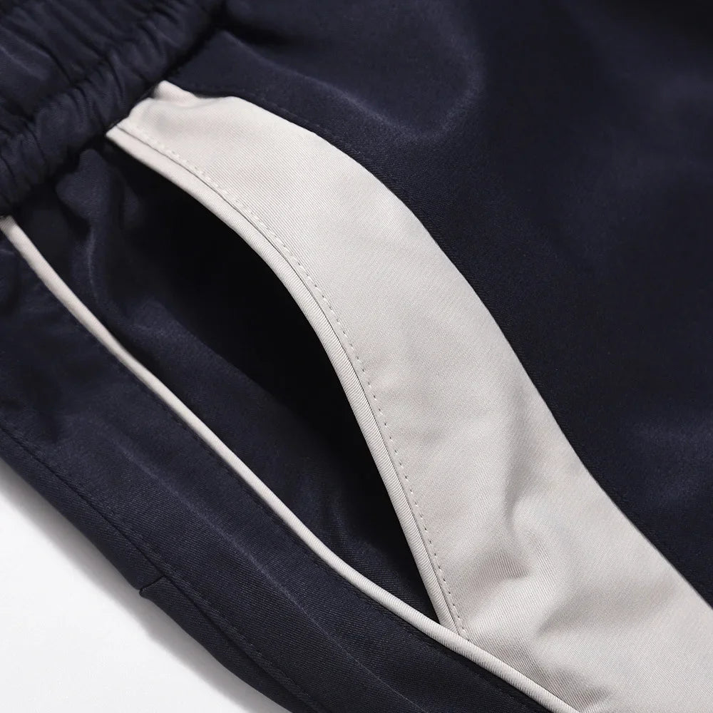American Style Streetwear Casual Sportswear Trousers Men Loose Color-blocked Pockets Elastic Waist Straight Wide Leg Pants