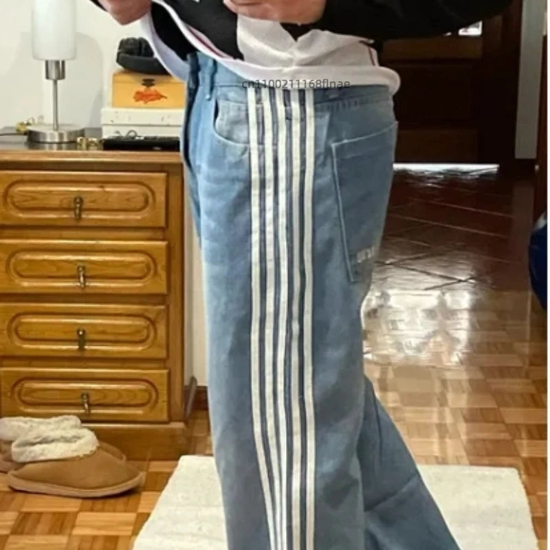 Street Dance Clothing American Retro Personality Street Hip-hop Jeans Striped Straight Leg Wide Leg Pants Loose Casual Pants