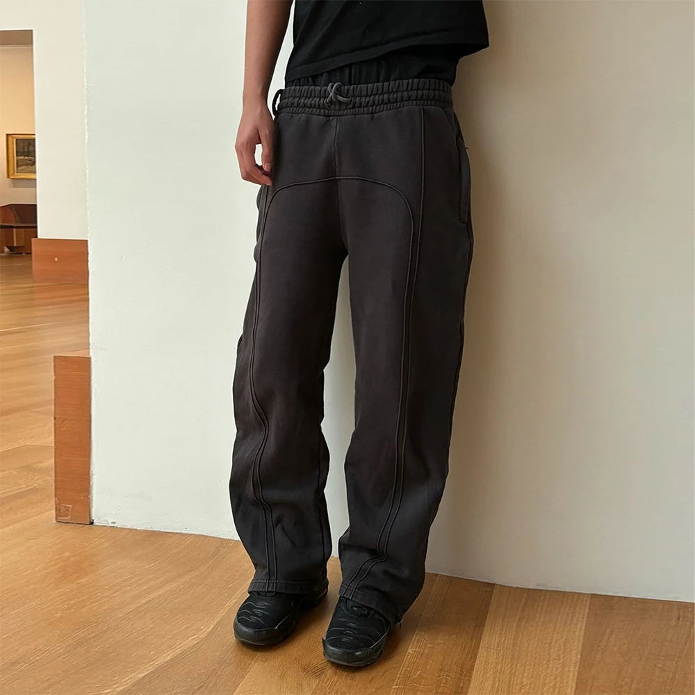 High Street Elastic Strap Sweatpants Hip-Hop Casual Pants Y2K Rap Street Wear Comfortable Loose Fit Trousers