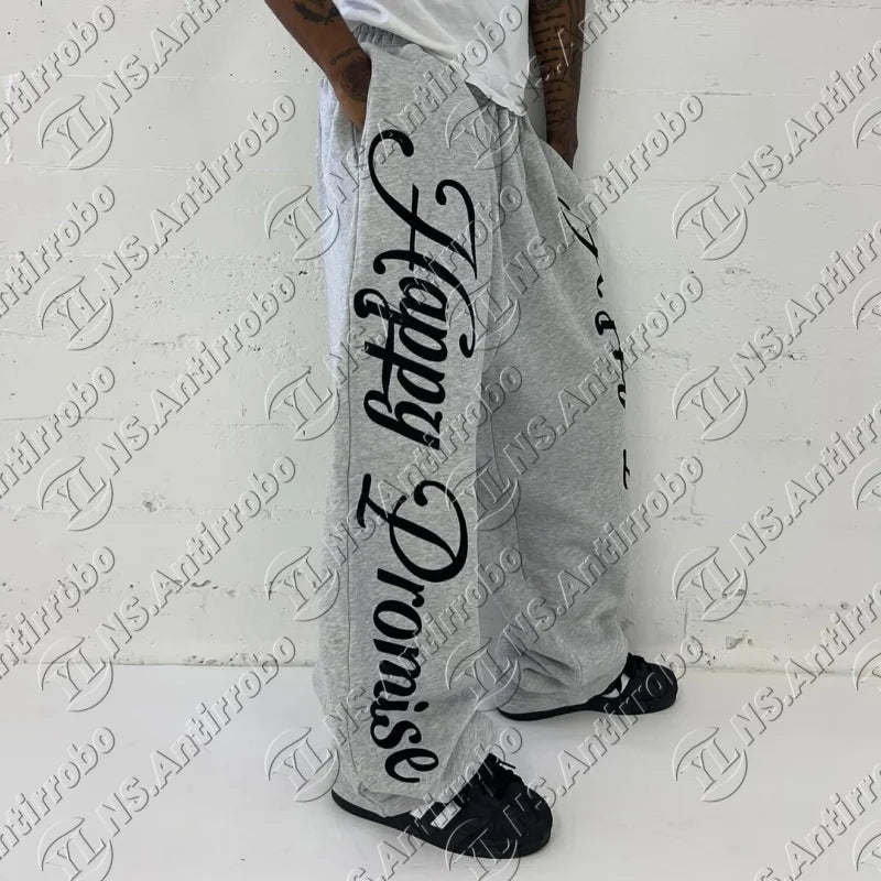 2025 Streetwear men printed straight leg pants American hip hop fashion casual pants Goth Harajuku retro loose sweatpants women