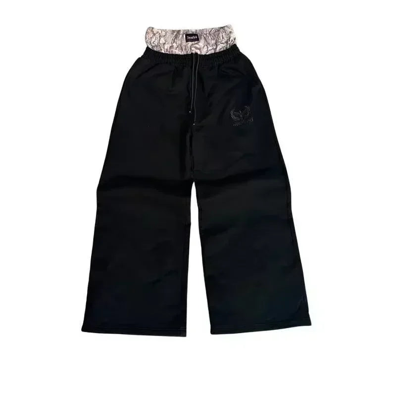 American Street Dirty style Fashion Double Waist Pants New Women High waisted Jogger Drawstring Sweatpants Loose Cargo Trousers