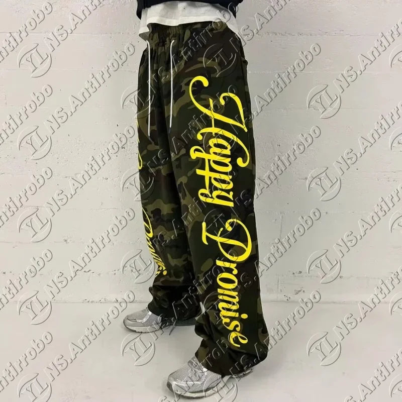 2025 Streetwear men printed straight leg pants American hip hop fashion casual pants Goth Harajuku retro loose sweatpants women