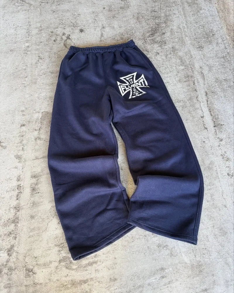 Fashion trend brand High street sports sweatpants men Y2k loose straight pants Hip hop American winter couple Goth vintage pants