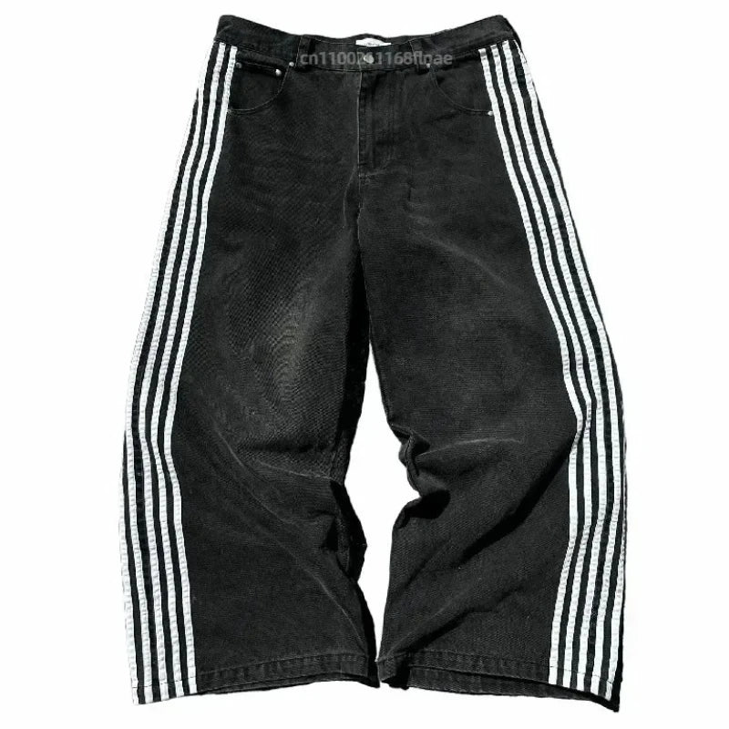 Street Dance Clothing American Retro Personality Street Hip-hop Jeans Striped Straight Leg Wide Leg Pants Loose Casual Pants
