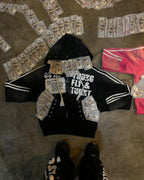 Streetwear Harajuku Retro Sportswear Two Piece Hip Hop Rock Patch Print Loose Hoodie Men Women Sweatshirt Punk Casual Sweatpants