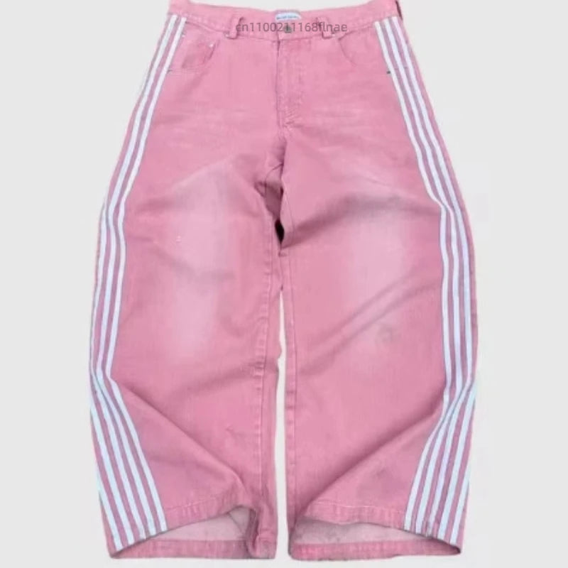 Street Dance Clothing American Retro Personality Street Hip-hop Jeans Striped Straight Leg Wide Leg Pants Loose Casual Pants