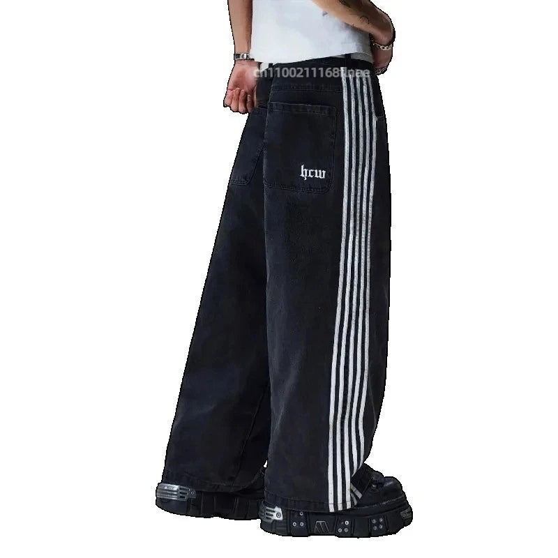 Street Dance Clothing American Retro Personality Street Hip-hop Jeans Striped Straight Leg Wide Leg Pants Loose Casual Pants