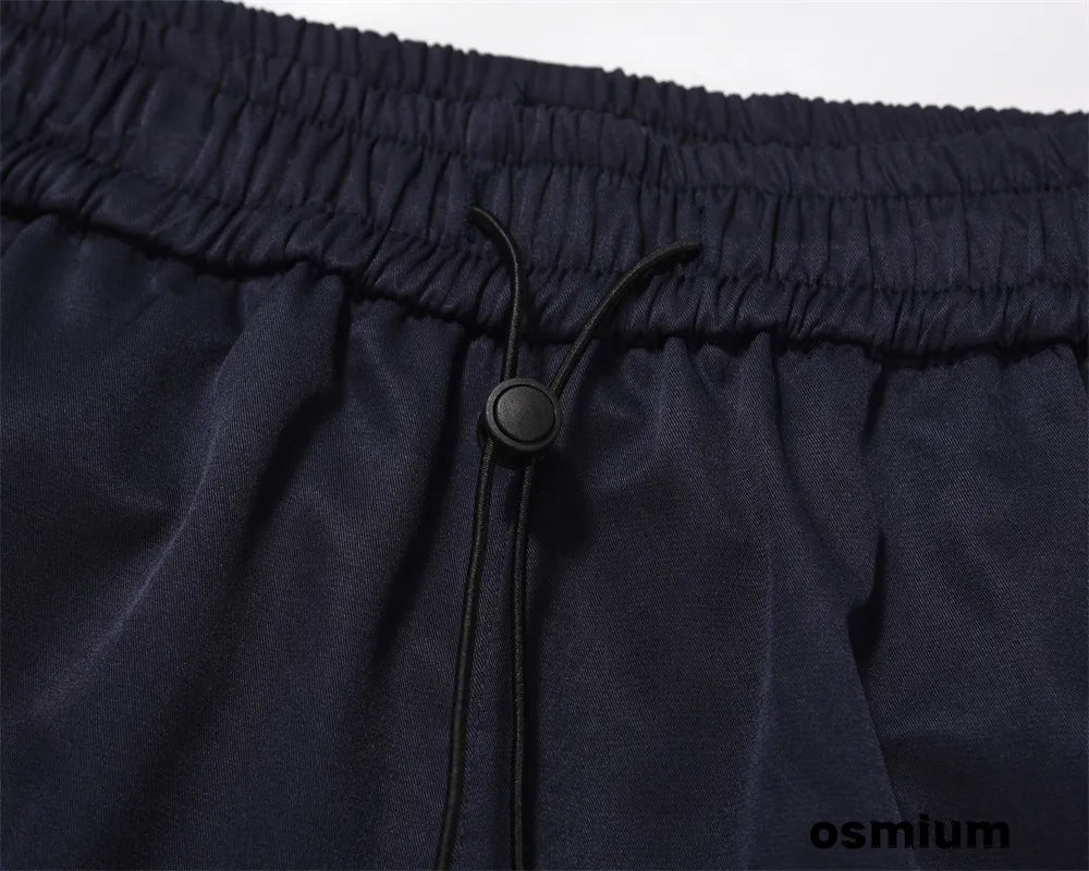 American Style Streetwear Casual Sportswear Trousers Men Loose Color-blocked Pockets Elastic Waist Straight Wide Leg Pants