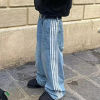 Street Dance Clothing American Retro Personality Street Hip-hop Jeans Striped Straight Leg Wide Leg Pants Loose Casual Pants
