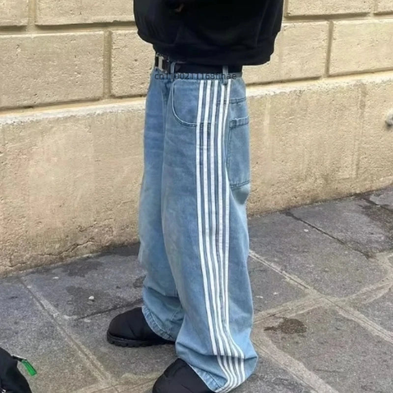 Street Dance Clothing American Retro Personality Street Hip-hop Jeans Striped Straight Leg Wide Leg Pants Loose Casual Pants