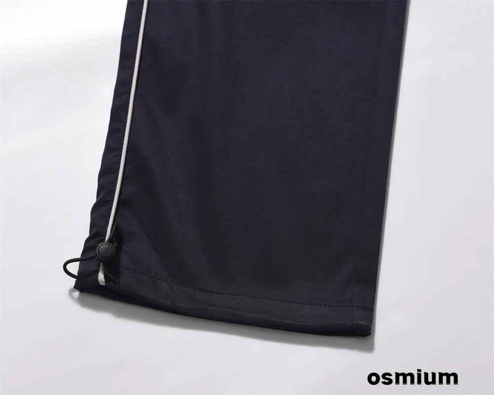 American Style Streetwear Casual Sportswear Trousers Men Loose Color-blocked Pockets Elastic Waist Straight Wide Leg Pants