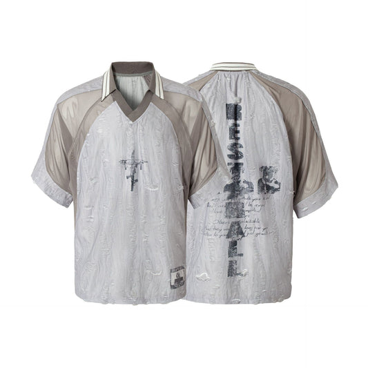 Men's Jersey Damaged Stitching Sweatshirt Lapel T-shirt