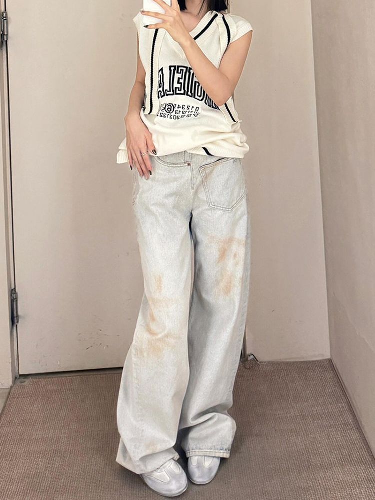 American Retro Plus Size Stitching Jeans For Women